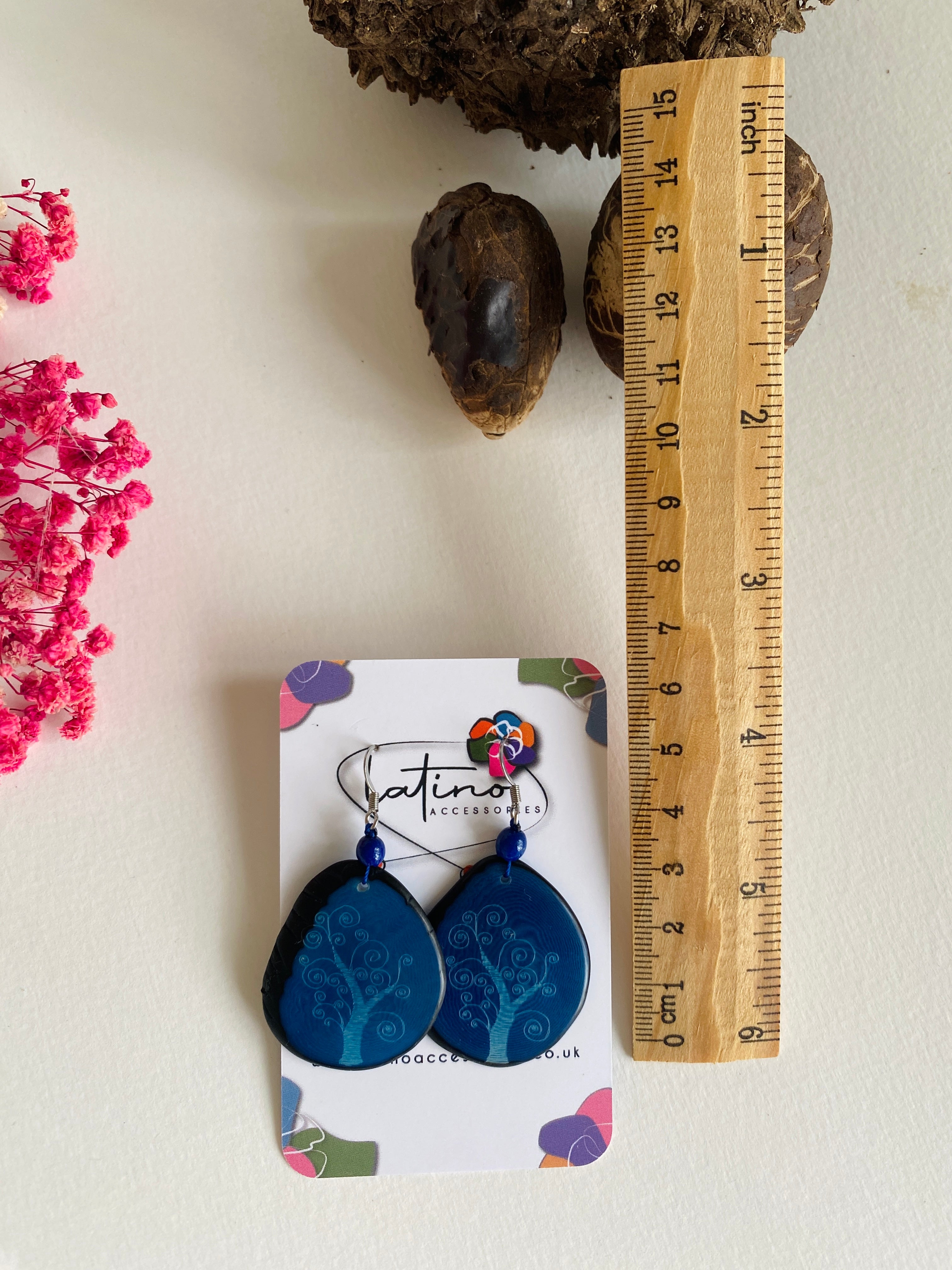 Blue Tree Tagua Earrings
